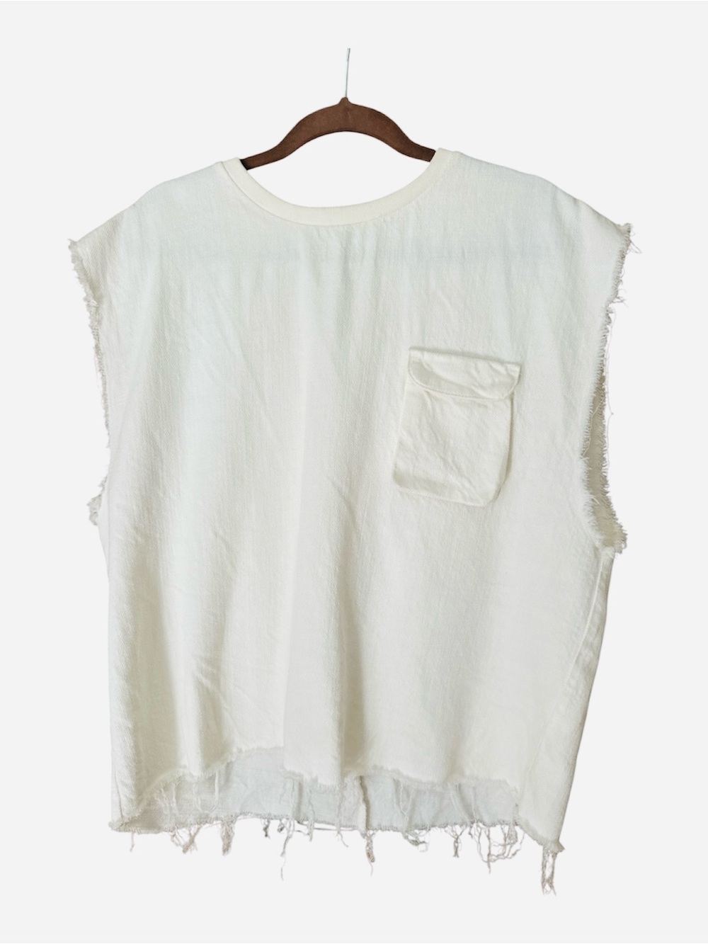 Zara Oversized Raw Edge Cotton Pocket Top Size Medium
